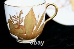 $300 BRITISH ANTIQUE vintage BONE CHINA TEA CUP SAUCER gold BIRDS hand painted