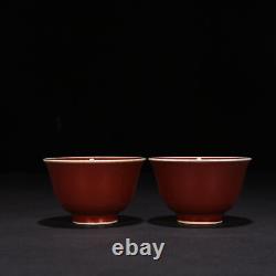 3.1 China Antique ming dynasty Porcelain xuande mark pair red glaze Tea cups