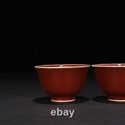 3.1 China Antique ming dynasty Porcelain xuande mark pair red glaze Tea cups
