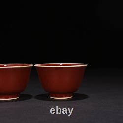 3.1 China Antique ming dynasty Porcelain xuande mark pair red glaze Tea cups