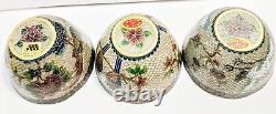 3 antique handmade Chinese enamel figural Plique a jour bronze tea cups bowl