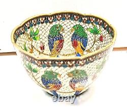 3 antique handmade Chinese enamel figural Plique a jour bronze tea cups bowl