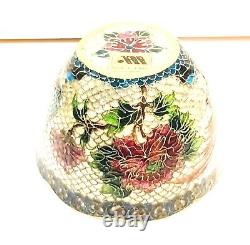 3 antique handmade Chinese enamel figural Plique a jour bronze tea cups bowl