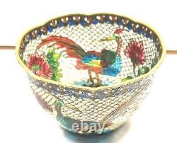 3 antique handmade Chinese enamel figural Plique a jour bronze tea cups bowl