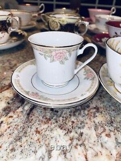 42 ANTIQUE COLLECTION Tea Cup & Saucer Bone China Set White Gold Floral England