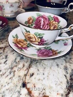 42 ANTIQUE COLLECTION Tea Cup & Saucer Bone China Set White Gold Floral England