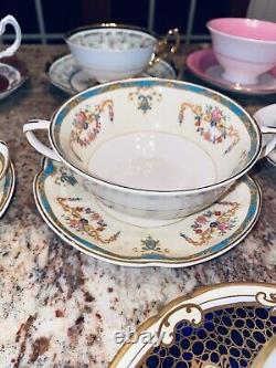 42 ANTIQUE COLLECTION Tea Cup & Saucer Bone China Set White Gold Floral England