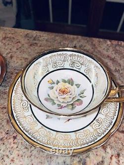 42 ANTIQUE COLLECTION Tea Cup & Saucer Bone China Set White Gold Floral England