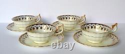 4 Antique Royal Cauldon Cobalt Blue Tea Cup & Saucer Set