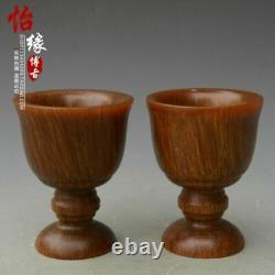 4 China old antique A pair of hand carved ox horn wine cups tea cups