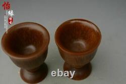4 China old antique A pair of hand carved ox horn wine cups tea cups