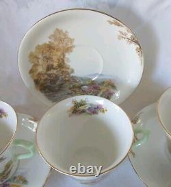 4 SETS SHELLEY England HEATHER Impressionism StoneBridge BoneChina Teacup Saucer