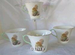 4 SETS SHELLEY England HEATHER Impressionism StoneBridge BoneChina Teacup Saucer