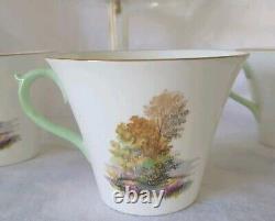 4 SETS SHELLEY England HEATHER Impressionism StoneBridge BoneChina Teacup Saucer