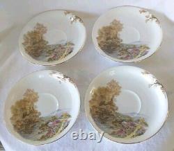 4 SETS SHELLEY England HEATHER Impressionism StoneBridge BoneChina Teacup Saucer