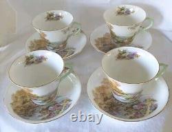 4 SETS SHELLEY England HEATHER Impressionism StoneBridge BoneChina Teacup Saucer