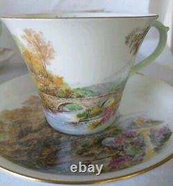 4 SETS SHELLEY England HEATHER Impressionism StoneBridge BoneChina Teacup Saucer