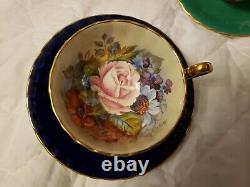 4 SPECTACULAR Aynsley Cabbage Rose Teacups & Saucers-SIGNED-J. A. Bailey