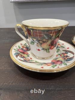 4 Sets Lenox Holiday Tartan Footed Tea Cup And Saucers 8 Pcs New! Great Deal