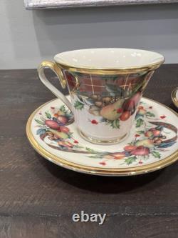 4 Sets Lenox Holiday Tartan Footed Tea Cup And Saucers 8 Pcs New! Great Deal