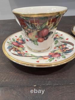 4 Sets Lenox Holiday Tartan Footed Tea Cup And Saucers 8 Pcs New! Great Deal