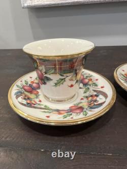 4 Sets Lenox Holiday Tartan Footed Tea Cup And Saucers 8 Pcs New! Great Deal