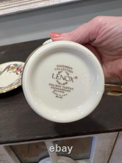 4 Sets Lenox Holiday Tartan Footed Tea Cup And Saucers 8 Pcs New! Great Deal