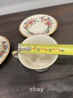 4 Sets Lenox Holiday Tartan Footed Tea Cup And Saucers 8 Pcs New! Great Deal