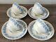 4 Wedgwood Queensware Shell Edge Embossed Lavender On Cream Tea Cups & Saucers
