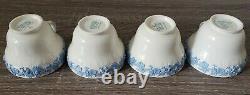 4 WEDGWOOD QUEENSWARE SHELL EDGE Embossed Lavender on Cream Tea Cups & Saucers