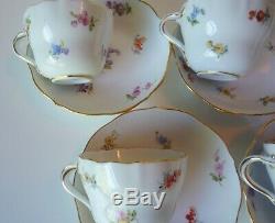 5 Antique Meissen Demitasse Cup & Saucer- Scattered Flowers Germany