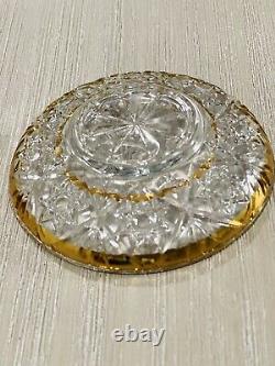 5 Sets Crystal Clear Cut Glass Tea Cup Saucer Set-Gold Trim Design (10 pcs)