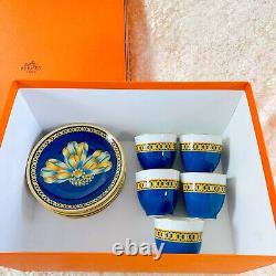 5 Sets x Hermes Porcelain Tea Cup & Saucer Cocarde de Soie with Box