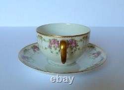 6 Antique Limoges French Pink Roses Swags Tea Cup & Saucer Set