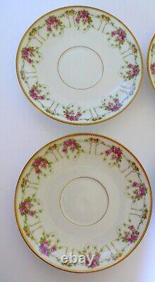 6 Antique Limoges French Pink Roses Swags Tea Cup & Saucer Set