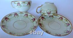 6 Antique Limoges French Pink Roses Swags Tea Cup & Saucer Set