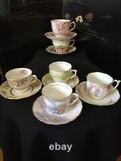 6 Bell, Tuscan, Roslyn, Colclough, Rosina English Teacup & Saucer Lot