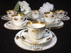 (6) Gold Leaf Decorated Old Paris Porcelain TRIOS (Teacup, Saucer & Plate)