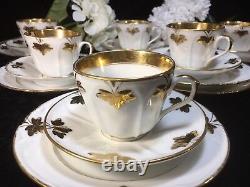 (6) Gold Leaf Decorated Old Paris Porcelain TRIOS (Teacup, Saucer & Plate)