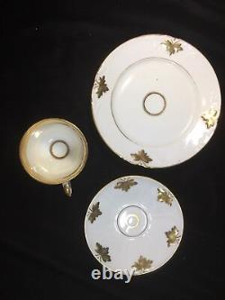 (6) Gold Leaf Decorated Old Paris Porcelain TRIOS (Teacup, Saucer & Plate)