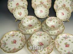 6 Limoges Haviland Schleiger 72 Rose Flowers Swags Double Gold Cups 8 Saucers
