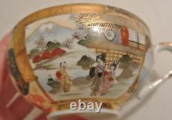 6 SETS RARE Japanese SIGNED Porcelain LITHOPHANE GEISHA Satsuma Teacup Saucer