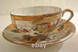 6 SETS RARE Japanese SIGNED Porcelain LITHOPHANE GEISHA Satsuma Teacup Saucer