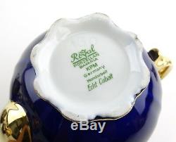 6 pc KPM Royal Berlin Porcelain Tea Set Flowers Cobalt Teapot Cups Saucers MINT