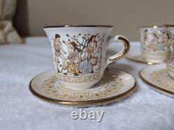 6 set GREECE 24 K Gold TEA CUP & SAUCER Greek Mythology Gold White 6 Cups