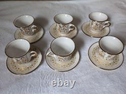 6 set GREECE 24 K Gold TEA CUP & SAUCER Greek Mythology Gold White 6 Cups