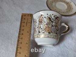 6 set GREECE 24 K Gold TEA CUP & SAUCER Greek Mythology Gold White 6 Cups