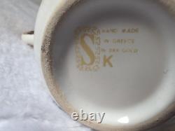 6 set GREECE 24 K Gold TEA CUP & SAUCER Greek Mythology Gold White 6 Cups