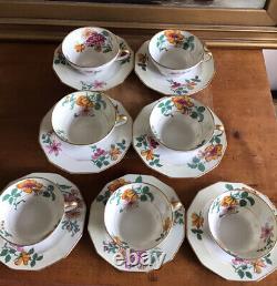 (7) Antique CHARLES AHRENFELDT Limoges France TEA CUPS SAUCERS Floral