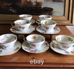 (7) Antique CHARLES AHRENFELDT Limoges France TEA CUPS SAUCERS Floral